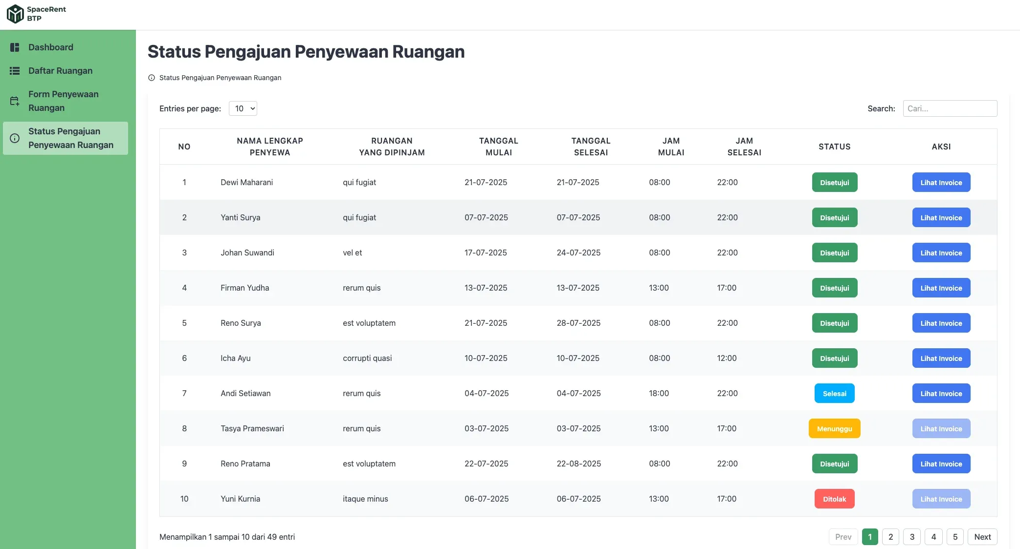 rental requests status
