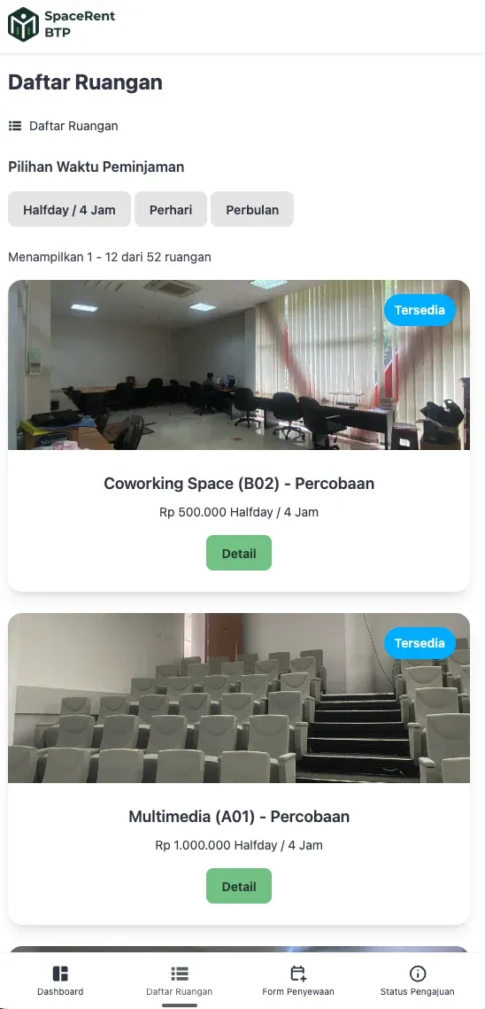 rooms list (mobile)